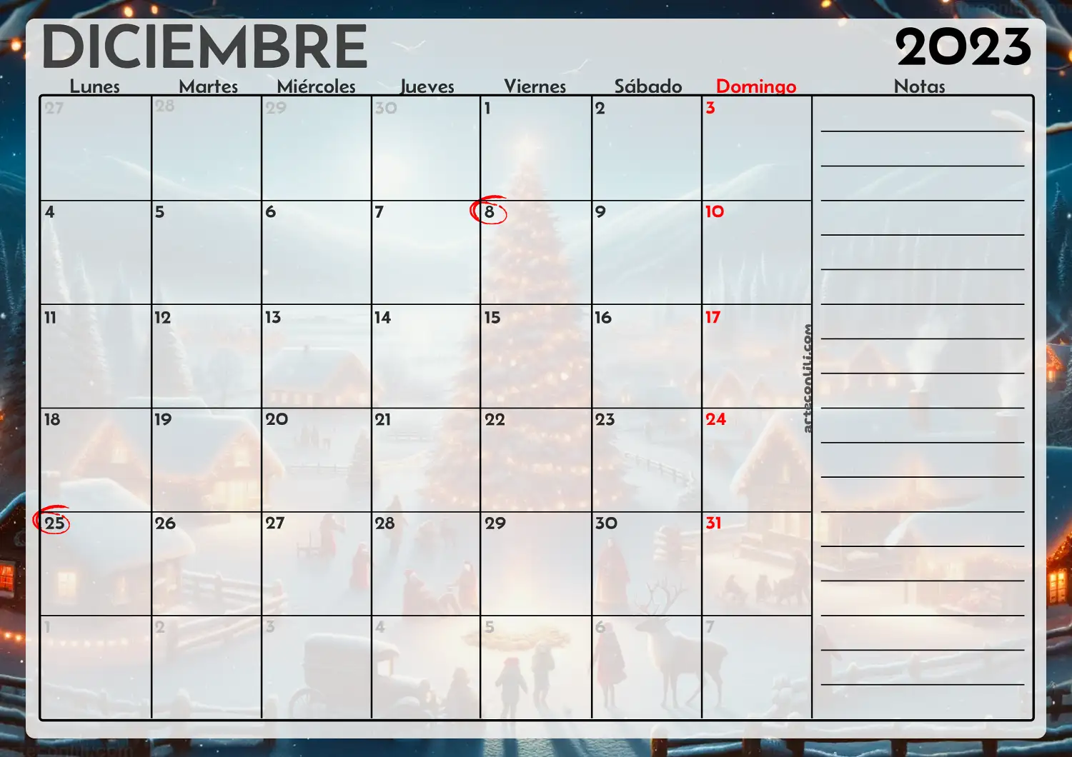 calendario diciembre 2023 arteconlili.com5