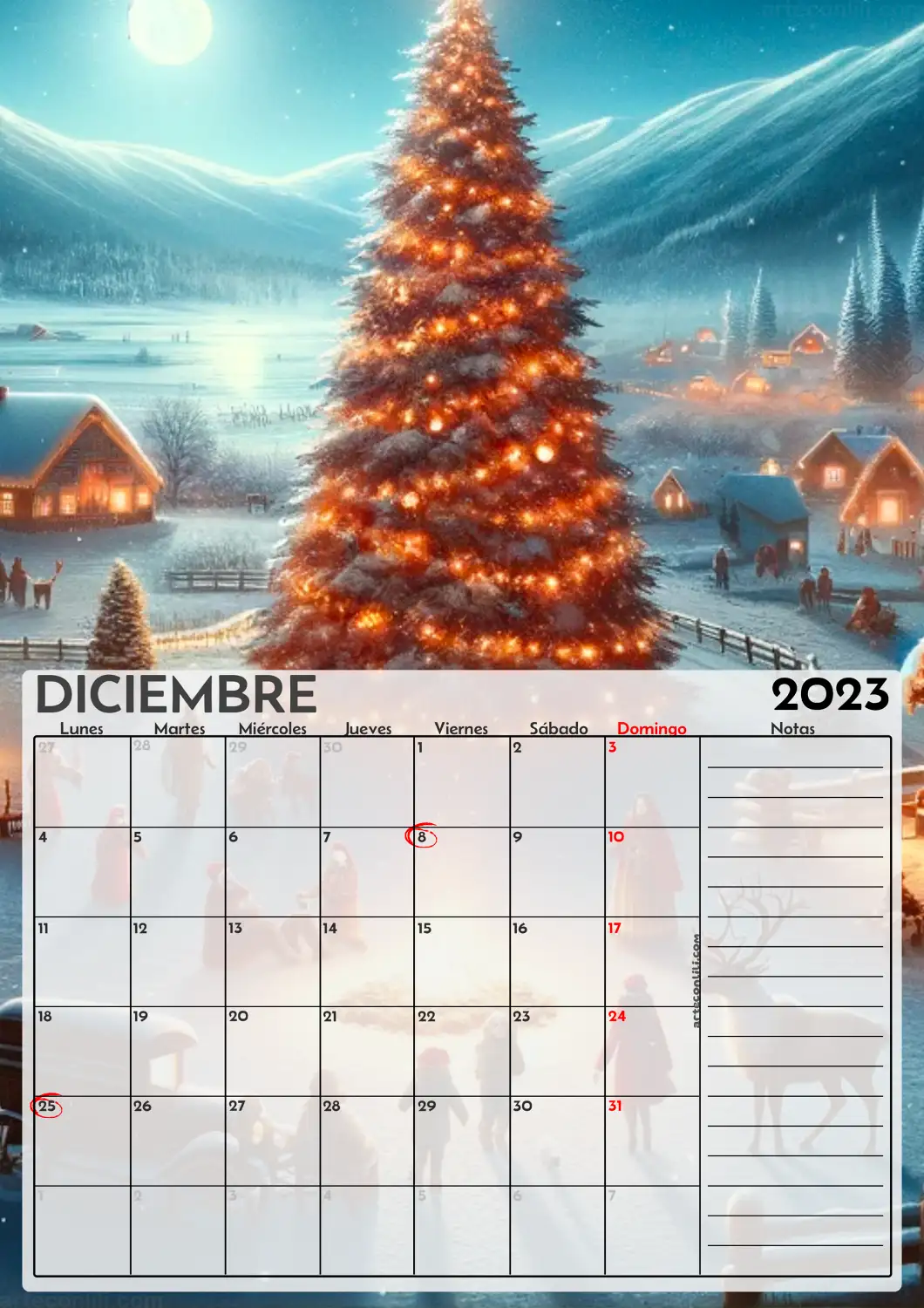 calendario diciembre 2023 motivos navidad arteconlili.com1