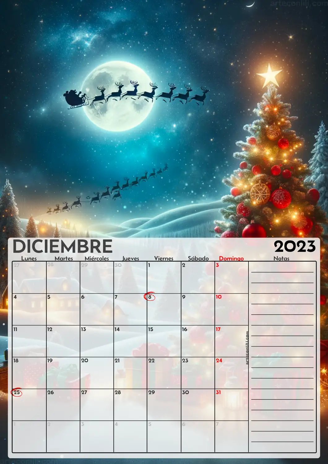 calendario diciembre 2023 motivos navidad arteconlili.com6