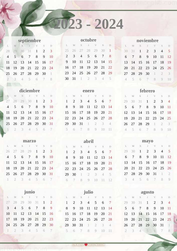 calendario escolar 2023 2024 septiembre agosto flores8